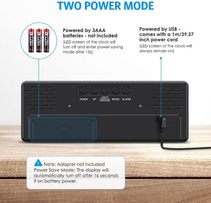 AMIR Digital Alarm Clock, LED Clock for Bedroom, Electronic Desktop Clock with Temperature Display, Adjustable Brightness, Voice Control, 12/24H, 6.3" Large Display for Home, Bedroom, Office