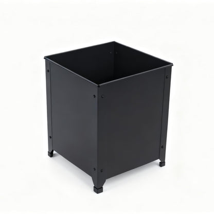 SCENDOR Black Metal Garden Planter Box – 16.5" x 16.5" x 17.9" Heavy Duty with Drainage Holes for Outside Indoor Patio Deck Decorative Raised Plant Container for Flowers, Vegetables, and Succulents