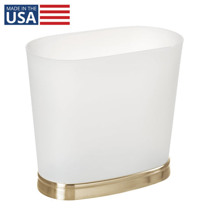 iDesign Slim Bathroom Trash Can, Small Plastic Garbage Can for Bedroom, Office, Desk, or Dorm, Frost/Soft Brass