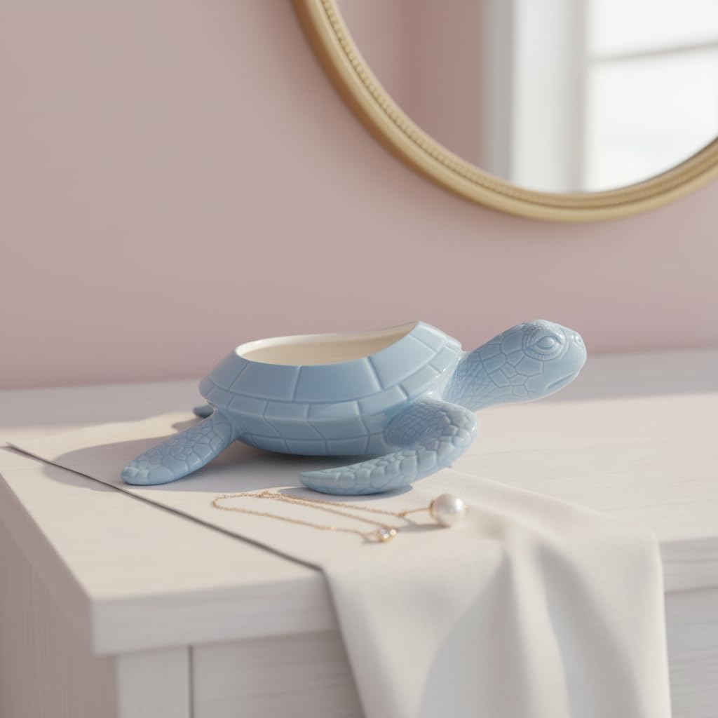 Comfy Hour 9" Sea Turtle Figurine Style Succulent Planter, Decorative Animal Flower Pot for Cactus and Small Plants, Ocean Theme Home Decor Statue (Light Blue)