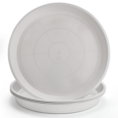 GRESPRI 14-Inch White Plant Saucers for Indoors,5 Packs Sturdy Plastic Plant Trays for Pots Up to 12" Base.14-Inch Flower Pot Saucers for Outdoors.