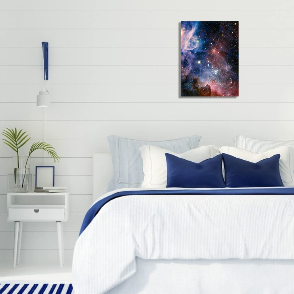 Universe Starry Sky Wall Art Outer Space Fantastic Nebula Galaxy Canvas Decoration Painting，for Bedroom, Living Room, Bathroom Decor ，Posters for Kids, Boys or Girls Room ，11"*15"(29x38cm)，Framed