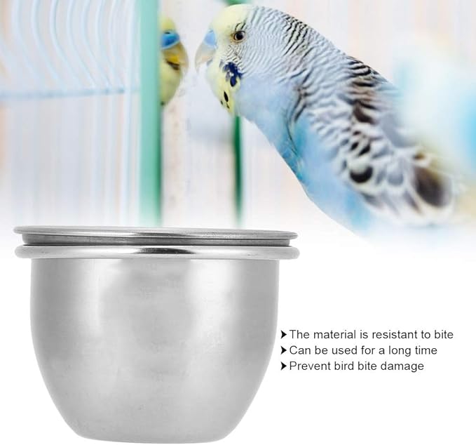 Tyenaza Stainless Steel Parrot Food and Water Coop Cup Bird Feeding Dish Feeder with Clamp Holder
