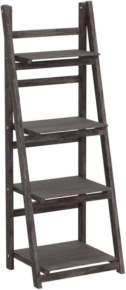Ladder Shelf - Distressed Bookshelf - Leaning Bookshelf for Rustic Home Decor (Umber)