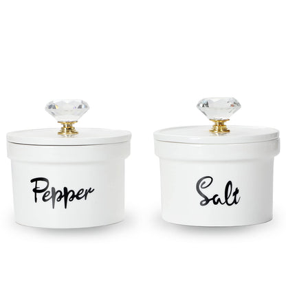 HAOTOP Salt and Pepper Bowls with Crystal Lid, 12.5 oz Ceramic Salt Pepper Container for Countertop,Farmhouse Kitchen Decor, Set of 2 (Gold)