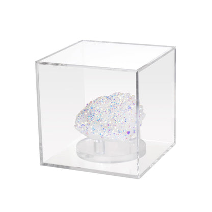 Kcgani 3 Pegs Round Display Easel Stands with Transparent Acrylic Box, Multiple Decoration Storage Case, Small Items Stands for Displaying Collectible Stone Rock Mineral Geodes (Medium-4x4x4in, 1Pcs)