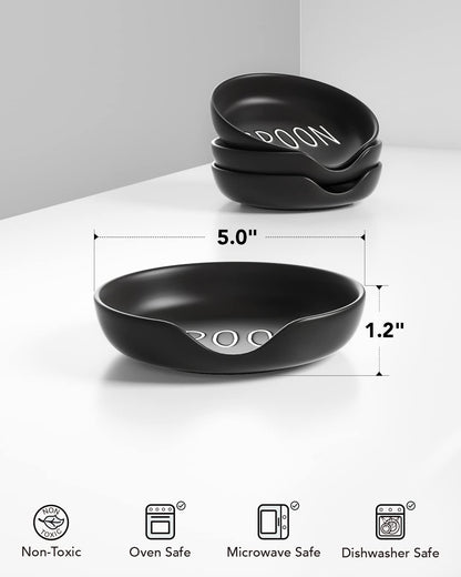 LE TAUCI Ceramic Spoon Rest for Stove Top, 5 Inch Spoon Holder for Kitchen Counter Set of 4, Kitchen Gadgets, Coffee Spoon Cradle, Home Accessories for Utensils, Dishwasher Safe, Black