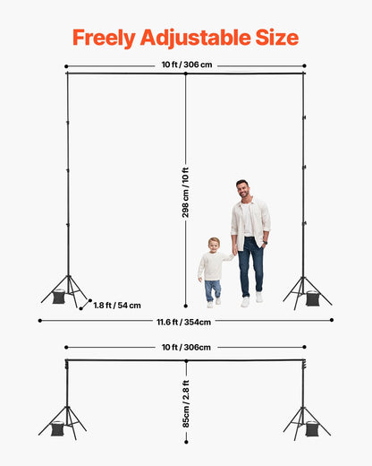 VEVOR Backdrop Stand, 10 x 10 ft Adjustable Photo Backdrop Stand Kit, Portable Background with 4 Crossbars, Heavy Duty Projector Screen , for Wedding, Photo Video Studio & Party