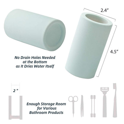 HouseSister Fast-Drying Diatomite Toothbrush Holder - Bathroom Countertop Organizer Stand for Toothpaste, Makeup Brushes, Razors & Accessories (Mint Green)
