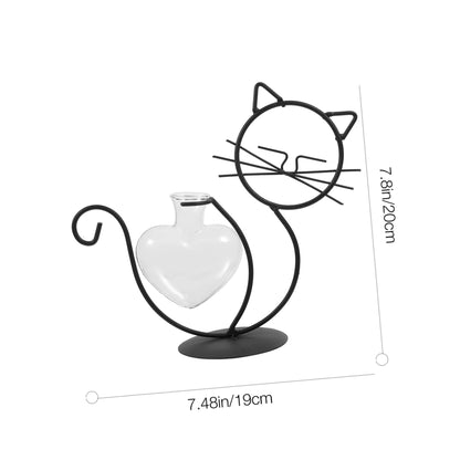 BESTOYARD 2pcs Cat Wrought Iron Vase Desktop Plant Terrarium Flowers Vase Air Plant Hanger Iron Art Frame Vases Cactus Decor Iron Succulent Terrarium Glass Simple Flower Arrangement, As Shownx2pcs