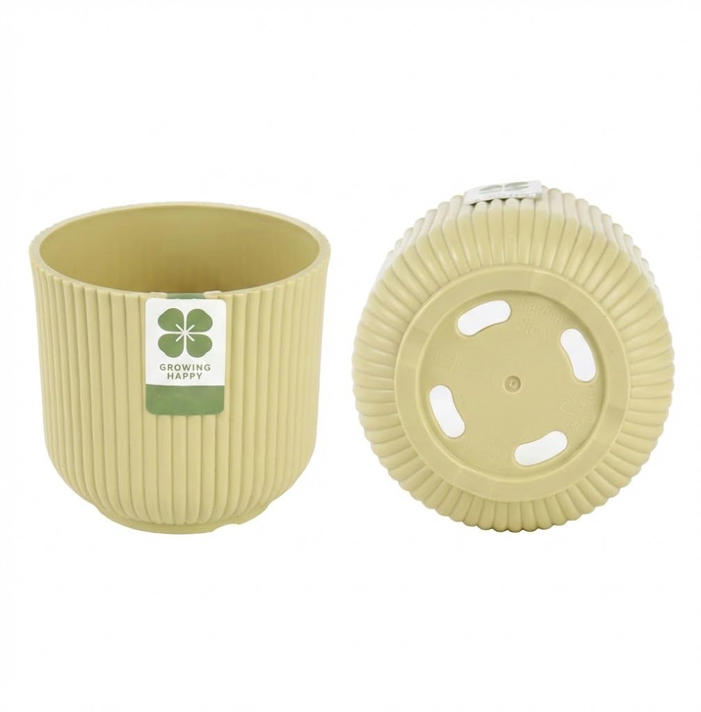 Complete DIY Gardening Starter Kit – 12cm (4.7") Ribbed Planter Pot with PP Saucer, 2 Cylindrical Soil Scoops for Repotting, & 20-Pack Writable Garden Labels – Lightweight Plant Set for Beginners