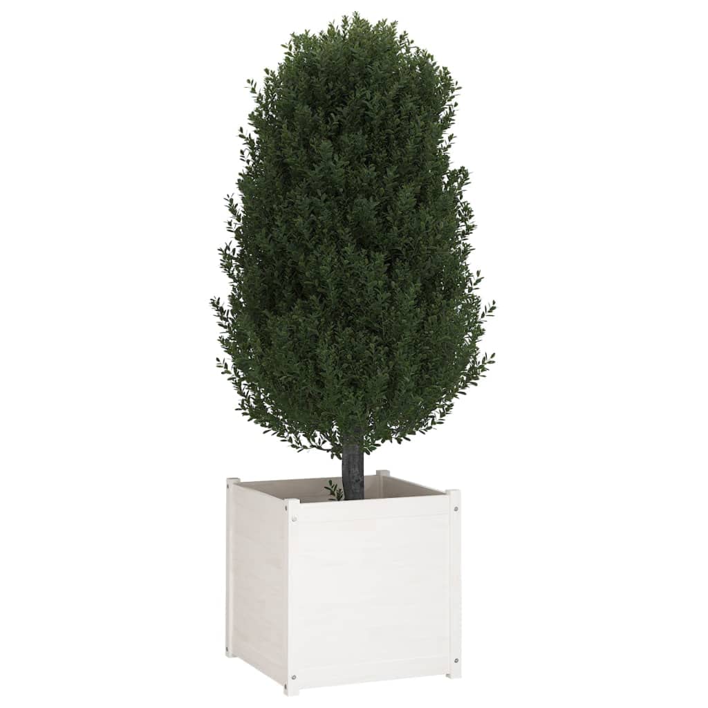 Owoxanthellate White Garden Planter Set of 2, 23.6" Large Square Pine Wood Plant Pots with Drainage, Outdoor Flower Boxes for Patio Balcony Garden