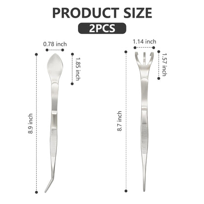 Ruatu 2 PCS Stainless Steel Garden Tweezers Set 2-in-1 Long Plant Tweezers Gardening Tools with 8.9" Curved Tine & 8.7" Straight Rake for Plants, Lawn, Bonsai, Succulents