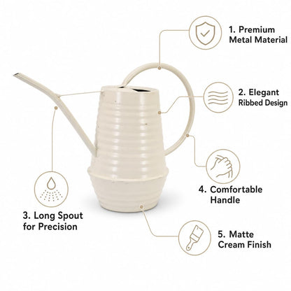 HORTICAN Small Watering Can, Matte Cream White, 34oz., Metal Watering Can with Long Spout, Nice Indoor Water Can, Plant Water Can for Indoor Plants