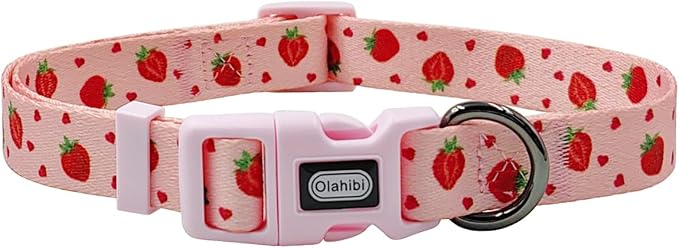 Dog Collar Leash Set, Fruit Pattern, Polyester Material, Adjustable Collar and 5ft Matching Leash, for Large Dogs.(L, Strawberry)