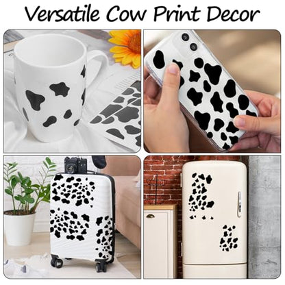 286Pcs Cow Print Stickers, Black Cow Print Decor Decals for Wall Cars Cups, Self-Adhesive Vinyl Peel and Stick Wall Decals for Bedroom Living Room Bathroom Home Wall Decor