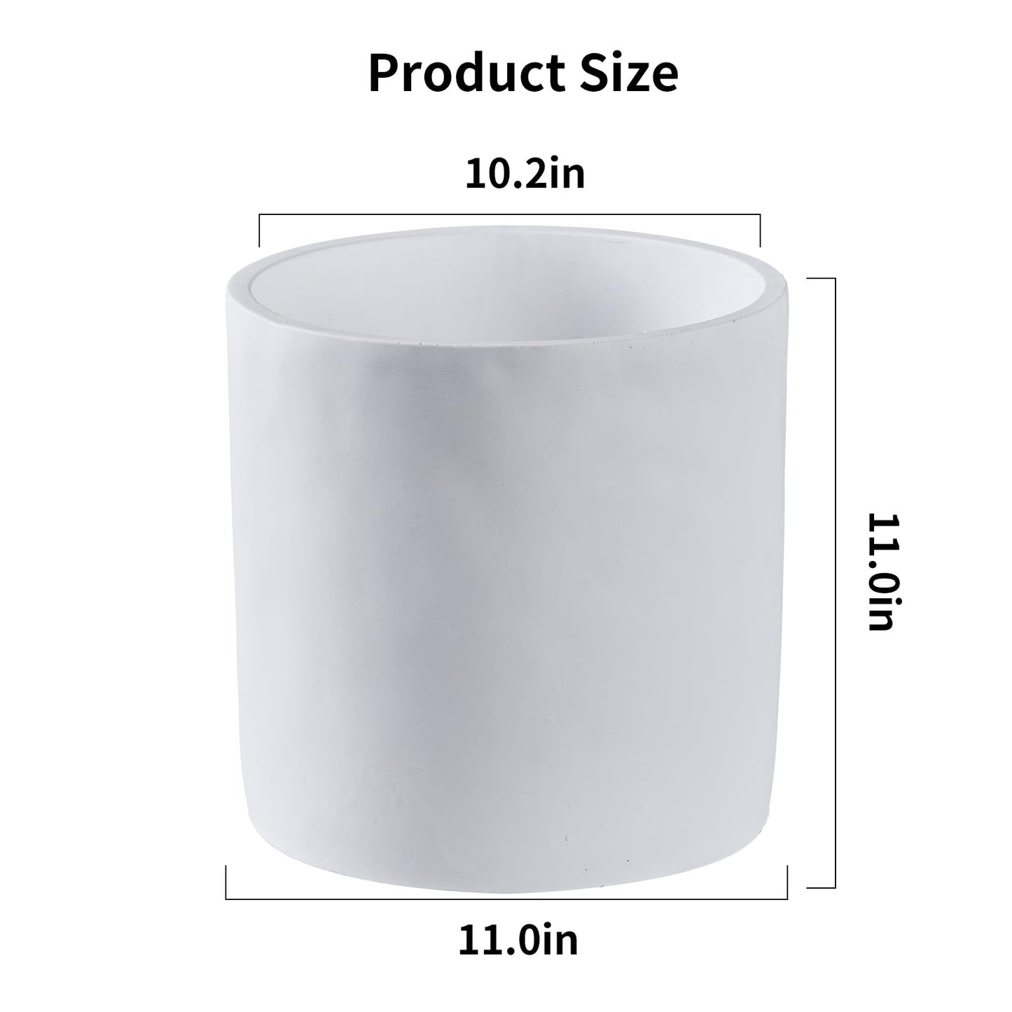 SANDYBAYTAS 11 Inch Pot for Plants, Large Cement Planter with Drainage Hole, Mid-Century Modern Concrete Flower Pots for Home Decor, Office & Outdoor (White)