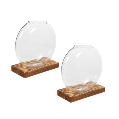 CVUTOVO 2pcs Plant Propagation Station Glass Vases with Wooden Stand, Hydroponic Indoor Plant Terrarium for Home and Office Décor