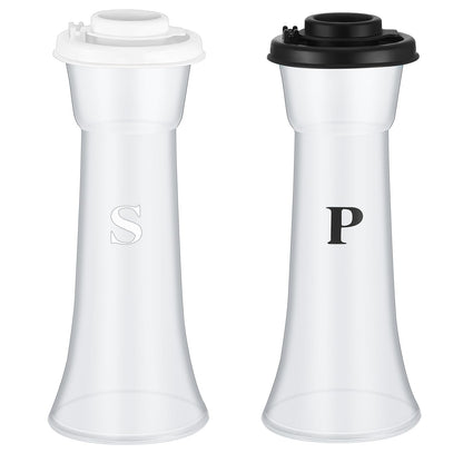 Set of 2 Plastic Salt and Pepper Shakers with Lids Large Salt Shaker Pepper Container Vintage Tall Hourglass Camping Picnic Outdoors Travel Spice Set for Home Picnic Kitchen(Classic,Black White)