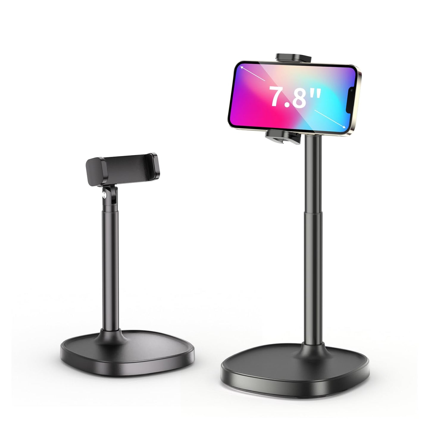 GMETAL Desktop Phone Stand, Adjustable Height & Angle Holder, Compatible with iPhone, Samsung, Android Smartphones - Night Black