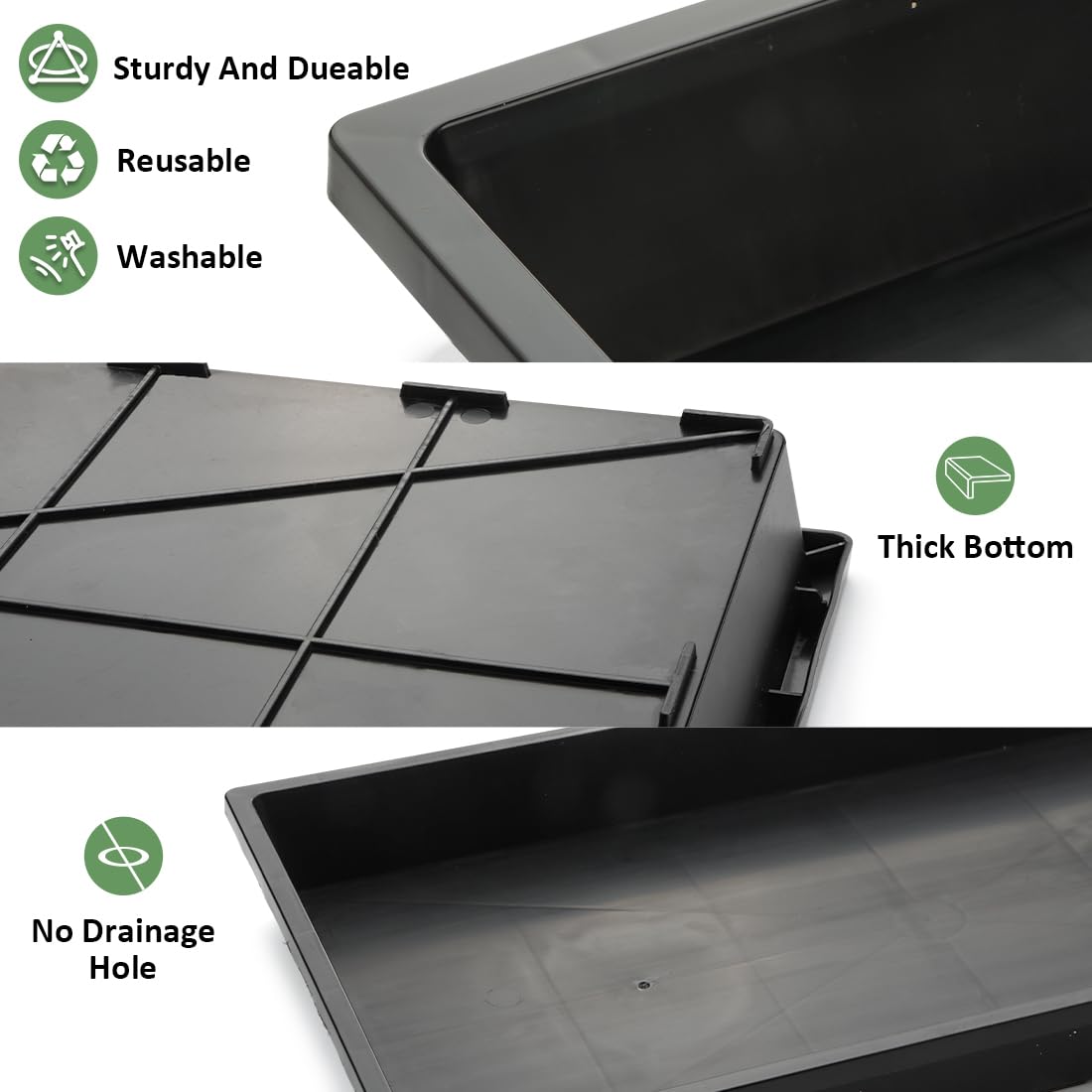 RooTrimmer 1020 Flat Seed Starter Trays 10 Pack, Plastic Nursery Pots Trays & Seeds Potting Plants Tray, Durable Carrying Seedling Starting Tray for Planting (Black)