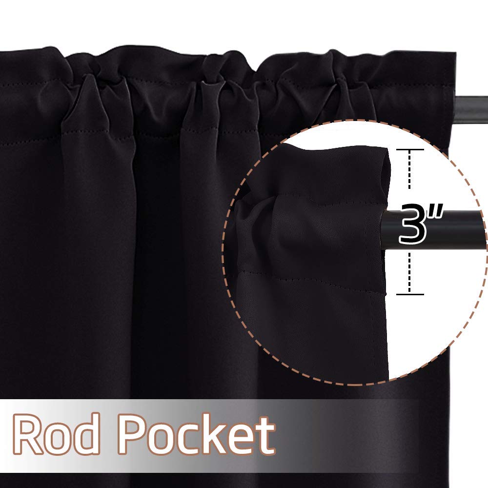 NICETOWN Small RV Camper Window Curtains, Thermal Insulated Rod Pocket Privacy Curtain Tiers Soild Room Darkening Shades for Kitchen Cabinet Cupboard Closet Halloween, Black, W34 x L30 inches, 1 Pair