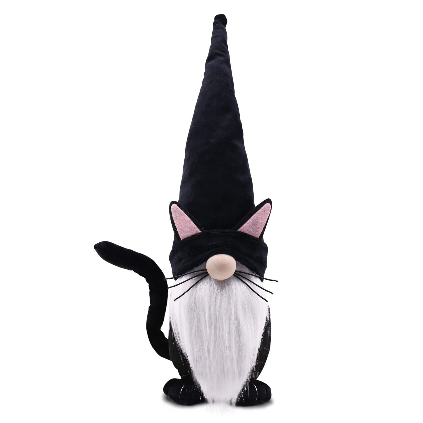Upltowtme Black Cat Gnome Plush 13.5" Handmade Scandinavian Tomte Figurine Halloween Christmas Gnomes Spring Farmhouse Decor Ideal Gift for Women and Cat Lovers