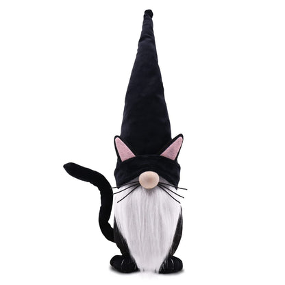 Upltowtme Black Cat Gnome Plush 13.5" Handmade Scandinavian Tomte Figurine Halloween Christmas Gnomes Spring Farmhouse Decor Ideal Gift for Women and Cat Lovers