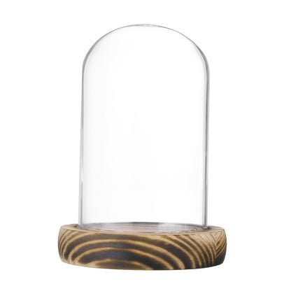 M METERXITY Cloche Glass Dome, 3.9"x2.4" Glass Display Case with Wooden Base for DIY Snow Globes/Small Plants/Flowers/Candles/Models/Souvenirs, Tabletop Centerpiece [Burnt]