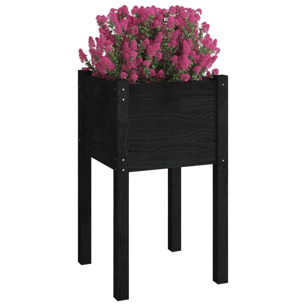 Yisssmeng Rustic Black Square Garden Planter 15.7" Solid Pinewood Outdoor Box with Matte Finish for Balcony Patio Vegetable Flower Herb