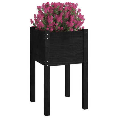 Yisssmeng Rustic Black Square Garden Planter 15.7" Solid Pinewood Outdoor Box with Matte Finish for Balcony Patio Vegetable Flower Herb