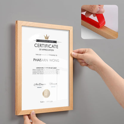 ECKEK Wall Mount Acrylic Sign Holder Self Adhesive Magnetic Display Frame Clear Document Frame for Office, Store, School, Home, Wall Picture Frame (Sapele Wood A3 297×420mm/11.69×16.54inches)