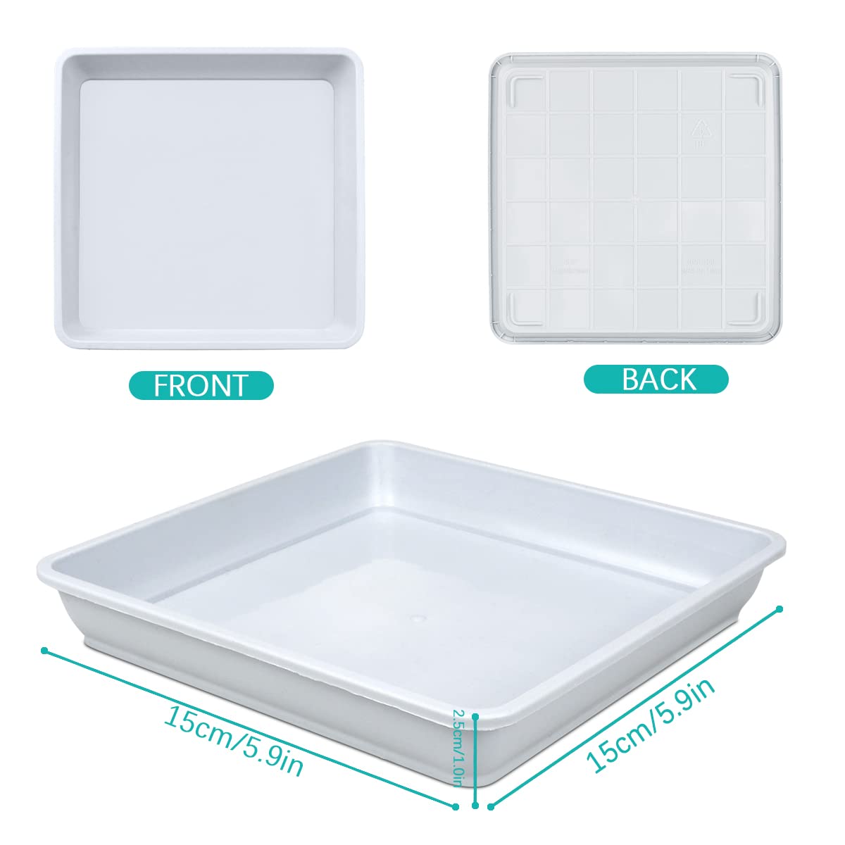 LNQ LUNIQI 10 Pcs 6 Inches Square Plastic Plant Saucer Flower Pot Bottom Seat Flower Pot Tray Thick Plastic Drip Tray for Garden Potted Water Drips and Soil （White）
