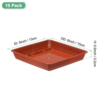 M METERXITY 10-Pack Plant Pot Saucers, 6 Inch Plastic Square Flower Drip Tray, Pot No Holes Durable Plant Trays for Pots Base Indoors/Outdoors Plants [Brick Red]
