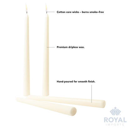 Royal Imports Unscented Taper Candles, Elegant Premium Quality, Dripless & Smokeless, Hand-Dipped Dinner Candles for Wedding, Holiday, Home Decor - 7 Hour Burn Time - Set of 36 (10 Inch, Ivory)