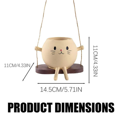 Swing Cat Hanging Planter, Resin Cute Cat Succulent Pot, Dual-Use Indoor Outdoor Plant Holder, Creamy Yellow Swing Flower Pot, Adorable Hanging Planter for Small Plants