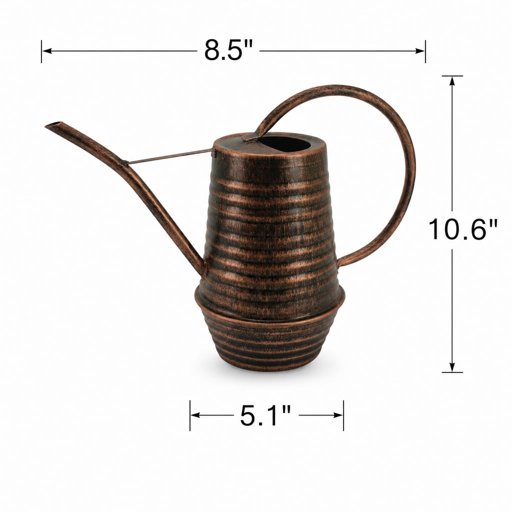 HORTICAN Small Watering Can, 0.3 Gallon/34oz., Copper, Galvanized, Indoor Water Can, Metal Watering Can with Long Spout, Plant Water Can for Indoor Plants
