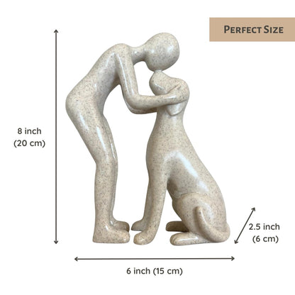 Pozbee Dog Owner Sculpture 8x6 inch, Stone Resin Dogs Statue, Loss of Dog Sympathy, Home Office Desk Shelf Decor Accent, Cute Pet Gift for Puppy Moms (Sandstone)