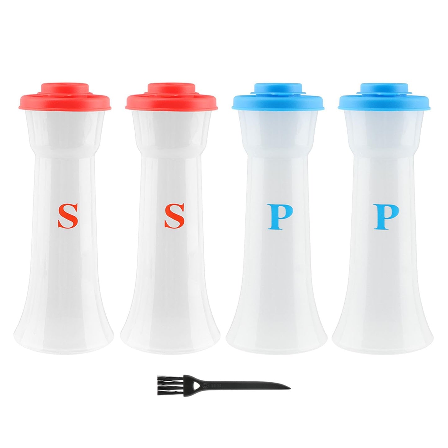 4 Pcs Plastic Salt and Pepper Shakers with Lids, Large Covered Proof Salt Shaker Pepper Container for Home Restaurant Kitchen Camping Outdoor Picnic(2 Blue+2 Red)