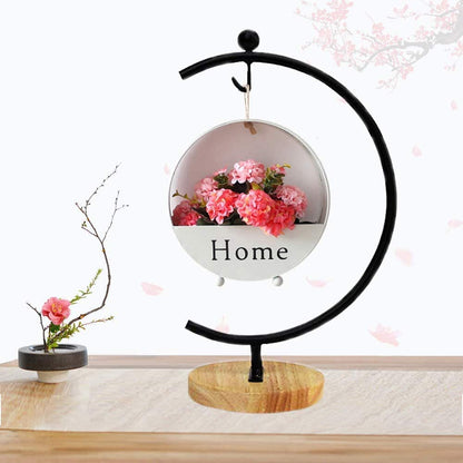 YY YEARCHY Ornament Display Stand Iron Pothook Stand for Hanging Glass Terrarium with Wood Base Creative Decoration for Home Garden Wedding Party Festival (G Shaped-Black,2PCS)