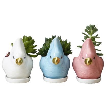 ourhommie 5.6Inch Parrot Succulent Planter Cute Bird Ceramic Pot White Small Porcelain Bonsai Pots Cactus Flowerpot Air Plant Holder Display Container for Home Office Desk Windowwill Decor, No Plants