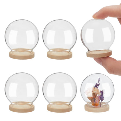 NBEADS 6 Pcs Mini Round Glass Dome, Clear Glass Display Dome Cover with Wood Base Cloche Bell Jar for Centerpieces Plants Rocks Specimens Decorations Crafts, Diameter: 1.57 inch BurlyWood