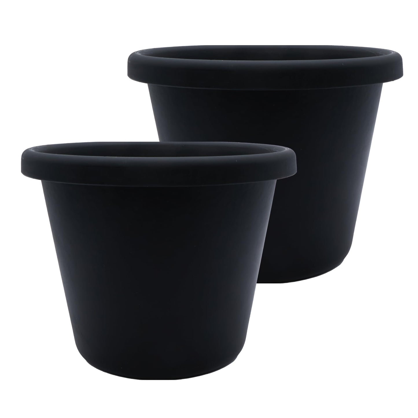The HC Companies 11.5 Inch Classic Round Planter Pots with Drainage, Rolled Rim Plastic Planters for Indoor & Outdoor Plants, 2-Pack Decorative Flower Pots for Garden, Office & Home Decor, Black