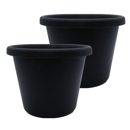 The HC Companies 11.5 Inch Classic Round Planter Pots with Drainage, Rolled Rim Plastic Planters for Indoor & Outdoor Plants, 2-Pack Decorative Flower Pots for Garden, Office & Home Decor, Black
