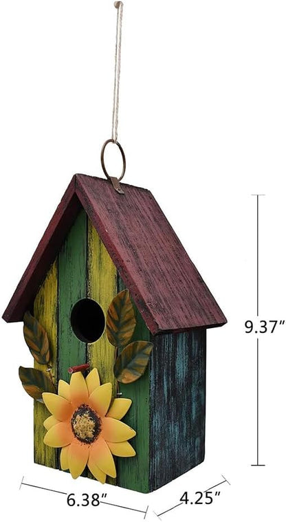 Wood Bird House for Outside, Hanging Bluebird House Nest Box Garden Patio Outdoor Decorative Bird House Vintage Rustic Wooden Birdhouse Bird Box for Finch Wren Chickadee Cardinals