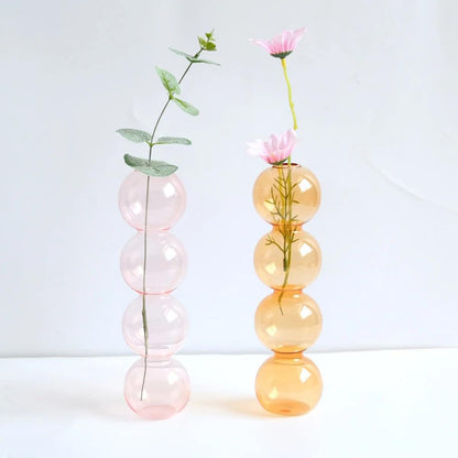 LKXHarleya Aesthetic Ball Aesthetic Decorative Vase, Glass Bubble Vases Ball Bud Vase for Centerpieces, Flower Arrangement, 2.36 x 8.66 Inch, Pink