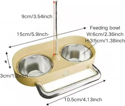 Bird Feeder Birds Bowls Stainless Steel Dishes Coop Cups with Fruit Skewer, Parrot Feeding Dish Cups Food Water Bowls with Bird Food Holder for Budgies Lovebirds (Yellow,Oval)