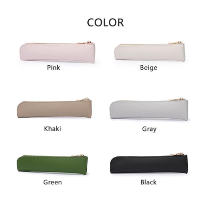 YONBEN Faux Leather Pencil Case Small Pencil Pouch Slim Pen Case Holder Zipper Bag for School Office(Black,Faux Leather)
