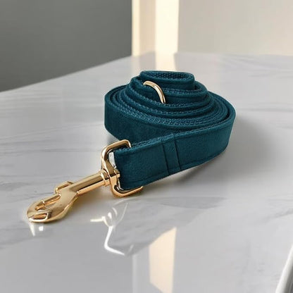 Love Dream Velvet Dog Collar and Leash Set, Soft & Comfy Adjustable Dog Leash and Collar with Heavy Duty Metal Buckle for Small Medium Large Dogs Training & Walking (Small, Peacock Green)