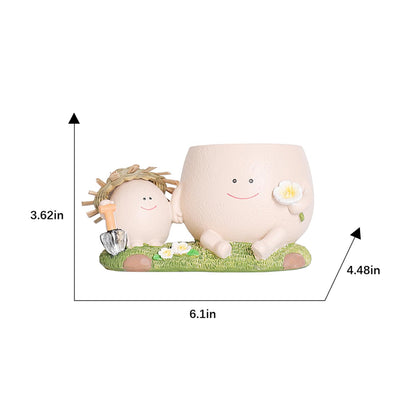 QIAOLY Cute Swing Resin Planter Pot with Drainage Cute Flower Pots for Succulents Plants Live Indoor Outdoor Planters for Houseplants Gift Large